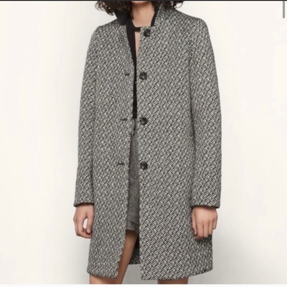 Maje Black and White Textured Pea Coat